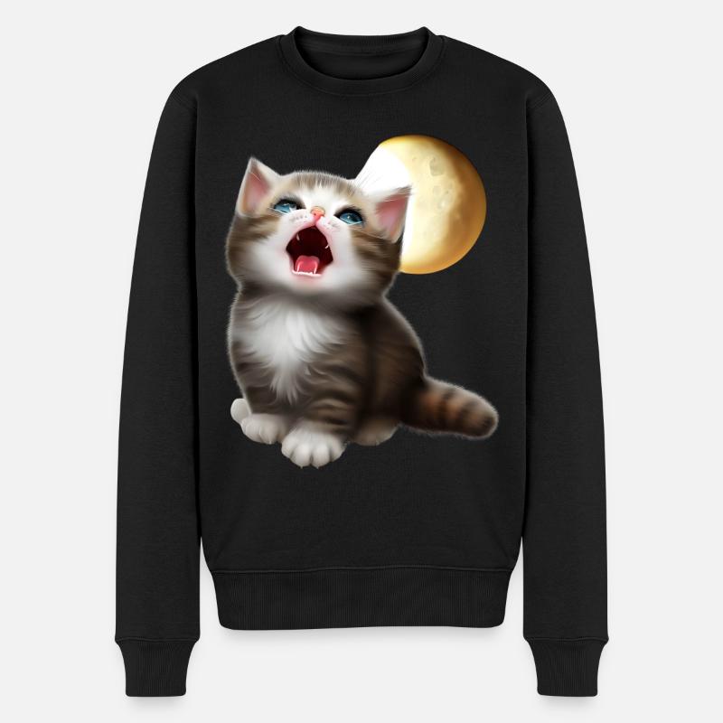 Katze, die zum Mond miaut - Männer Premium Bio Pullover - Schwarz