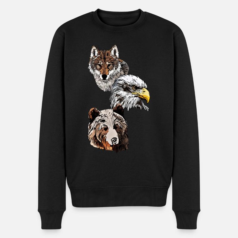 Motif d’animal sauvage avec aigle, loup et tête d’ours - Pull Premium bio Homme - noir