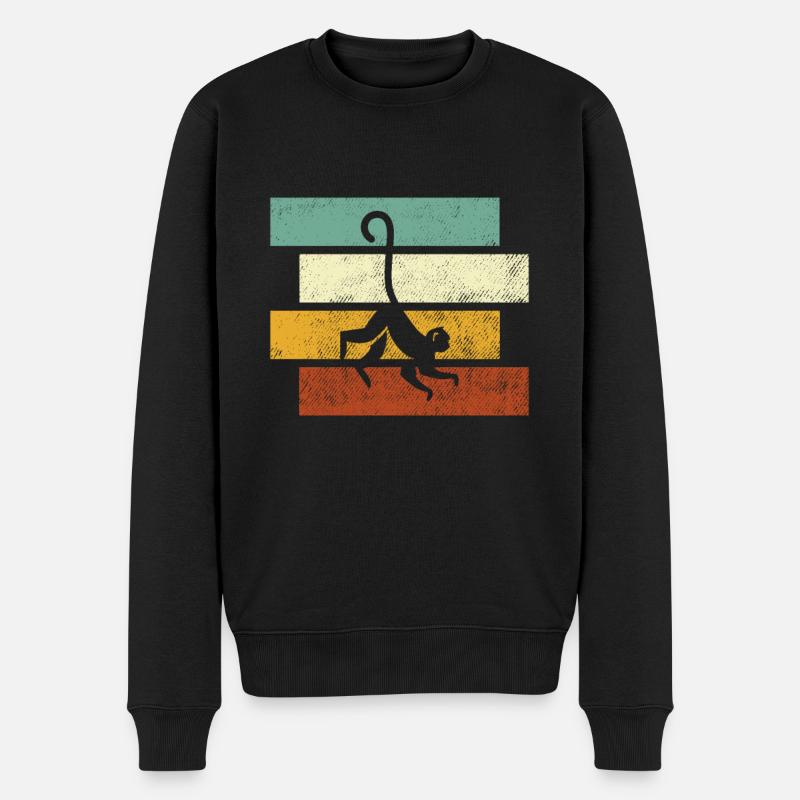 Affe Retro - Männer Premium Bio Pullover - Schwarz