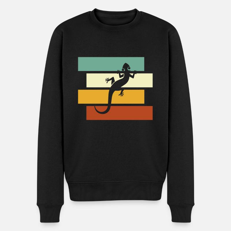 Eidechse Retro - Männer Premium Bio Pullover - Schwarz