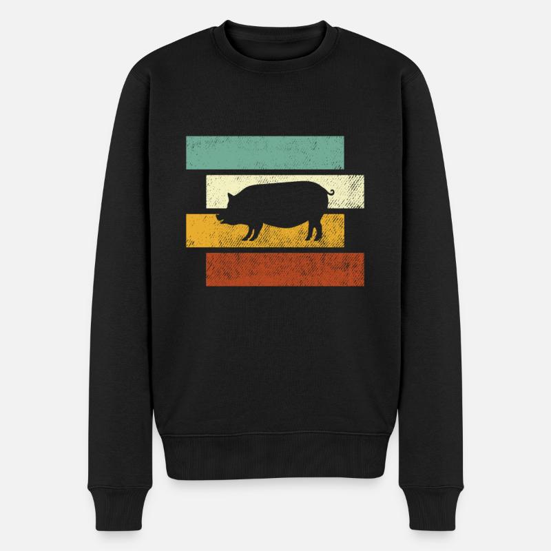Schwein Retro - Männer Premium Bio Pullover - Schwarz