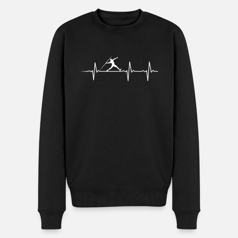Javelin throwing hearbeat - Männer Premium Bio Pullover - Schwarz