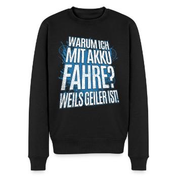 Warum ich mit Akku fahre? E-Bike Mountainbike - Männer Premium Bio Pullover - Schwarz - Vorne - Nico (187cm)