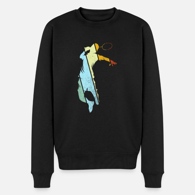 Badminton Retro - Männer Premium Bio Pullover - Schwarz