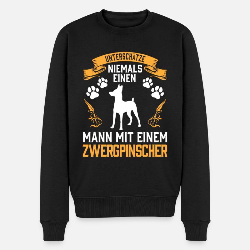 Mann mit Zwergpinscher Pinscher - Männer Premium Bio Pullover - Schwarz