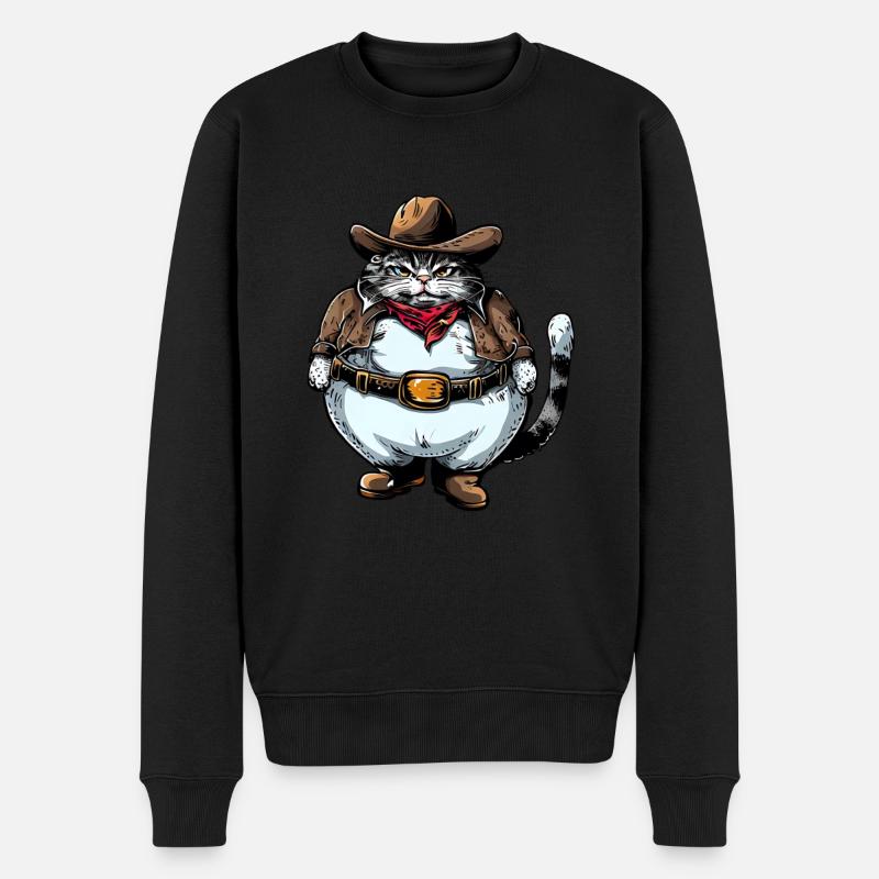Fette Cowboy Katze - Männer Premium Bio Pullover - Schwarz