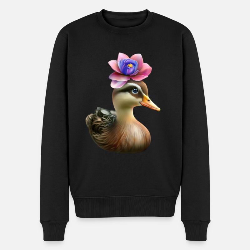 Canard avec chapeau de fleurs - Pull Premium bio Homme - noir