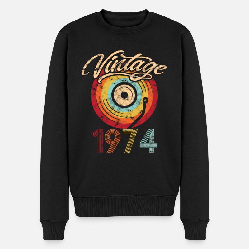 1974 Geburtstag Vinyl Vintage - Männer Premium Bio Pullover - Schwarz