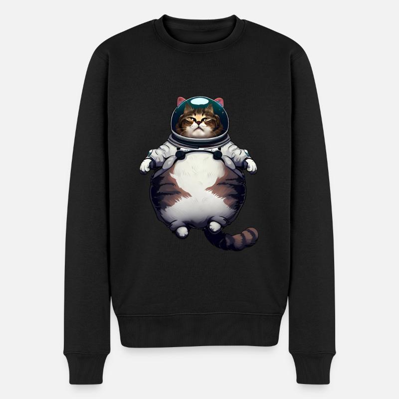 Fette Astronaut Katze - Männer Premium Bio Pullover - Schwarz