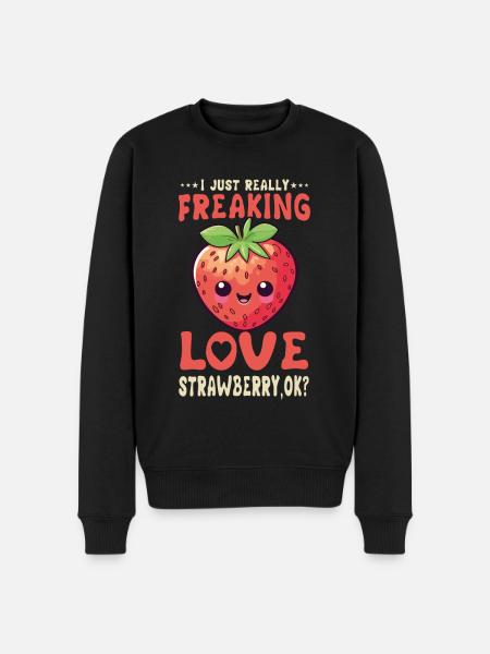 Erdbeere Kawaii - Männer Premium Bio Pullover - Schwarz
