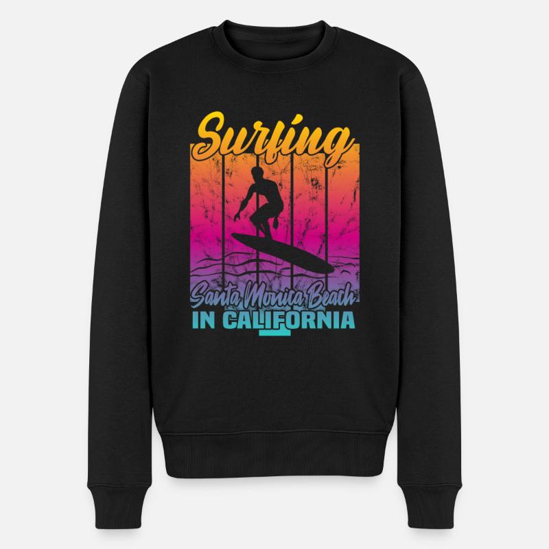Surfing Santa Monica - Männer Premium Bio Pullover - Schwarz