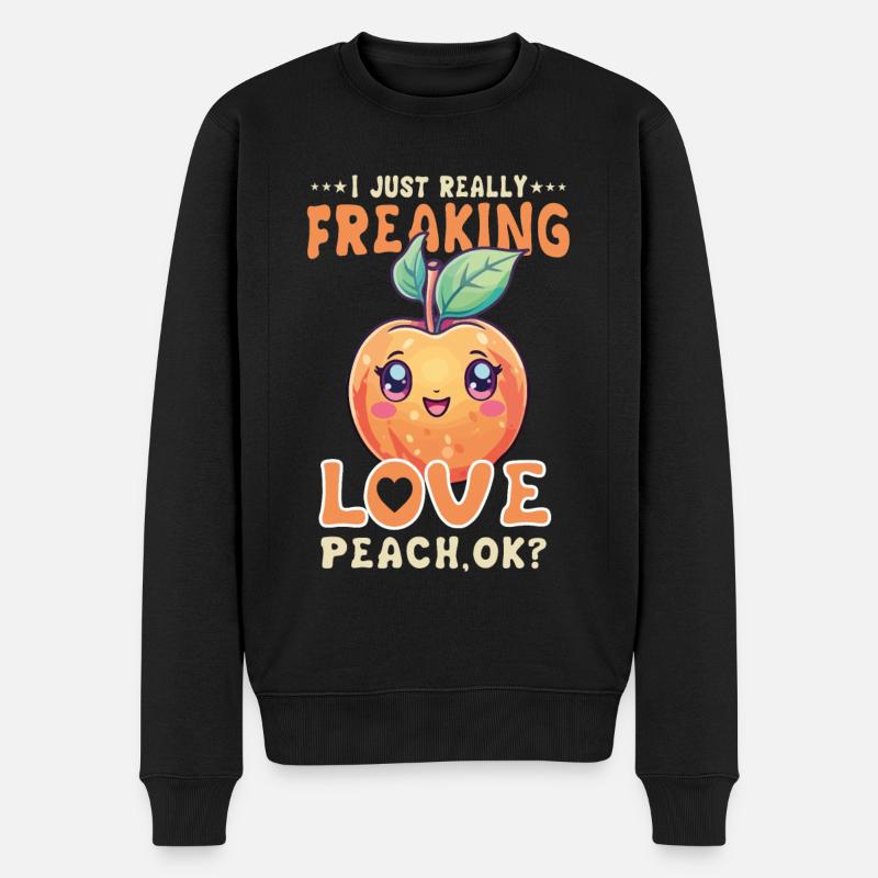 Pfirsich Kawaii - Männer Premium Bio Pullover - Schwarz