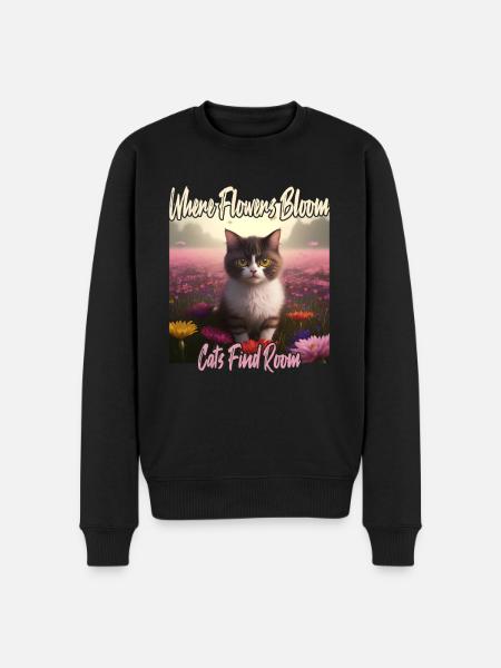 Katze im Blumenmeer - Männer Premium Bio Pullover - Schwarz