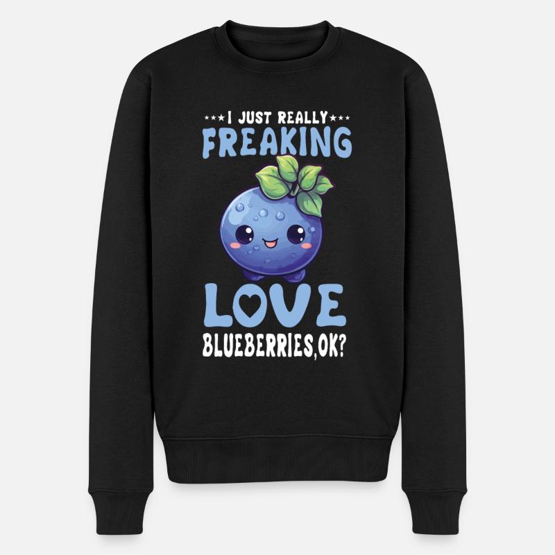 Blaubeere Kawaii - Männer Premium Bio Pullover - Schwarz