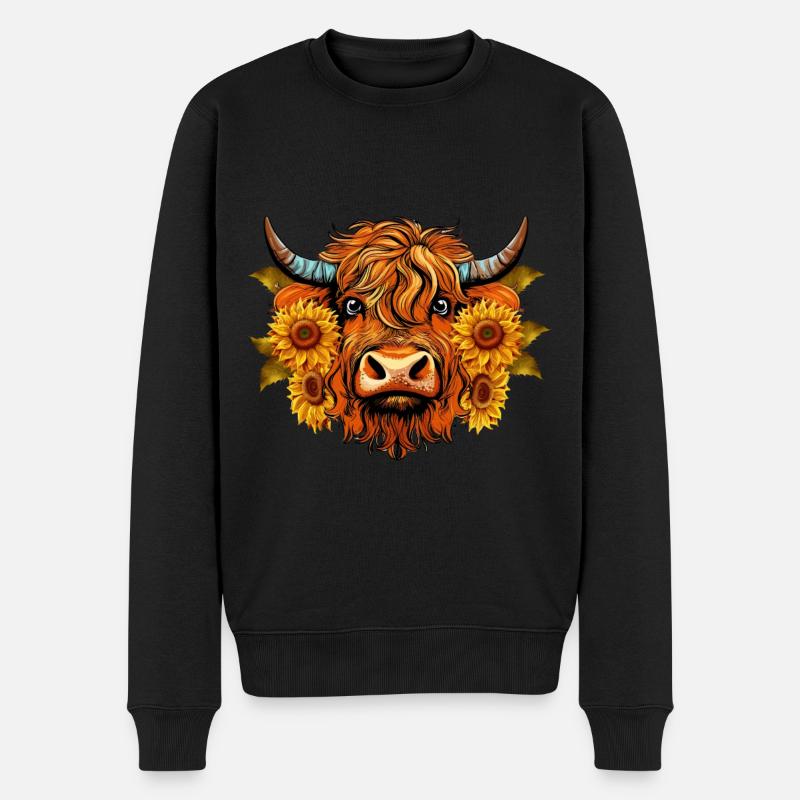 Sonnenblume Hochlandkuh Hochlandrind - Männer Premium Bio Pullover - Schwarz