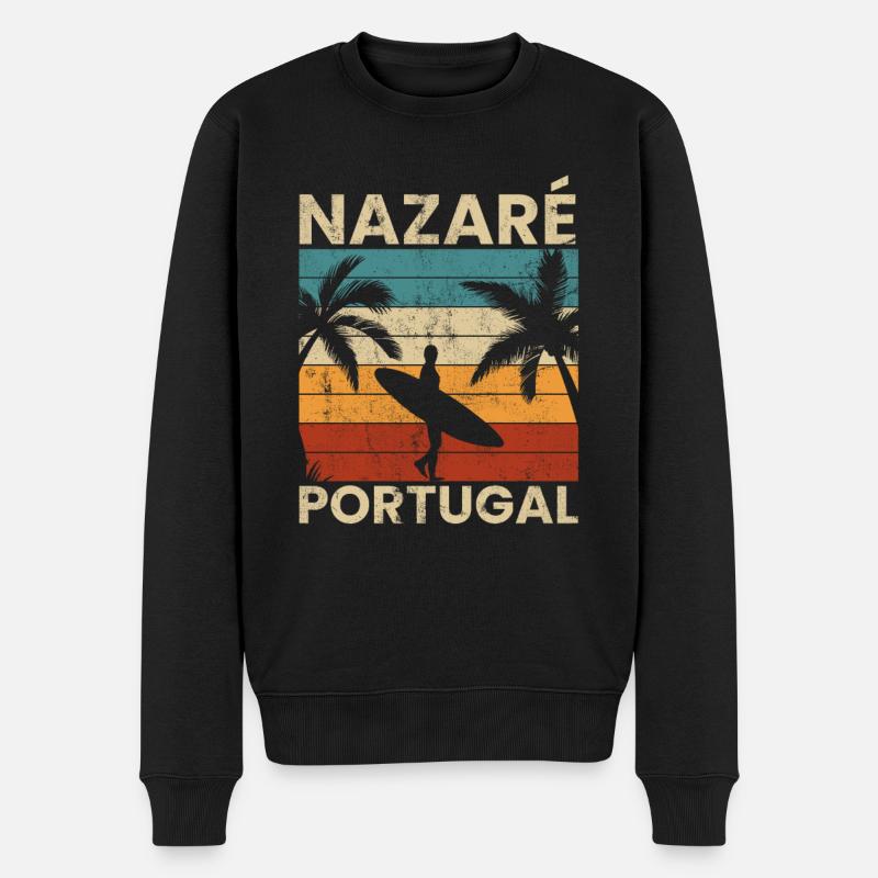 Nazare, Portugal - Männer Premium Bio Pullover - Schwarz