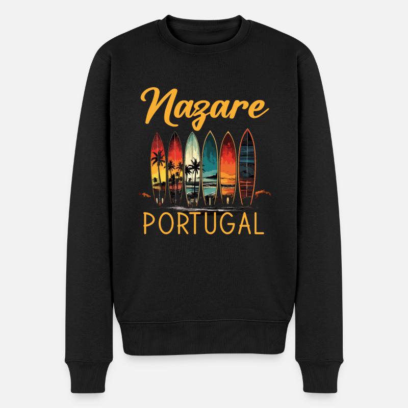 Nazare, Portugal - Männer Premium Bio Pullover - Schwarz