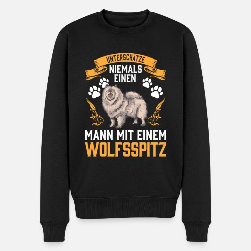 Mann mit Wolfsspitz Deutscher Keeshond - Männer Premium Bio Pullover - Schwarz