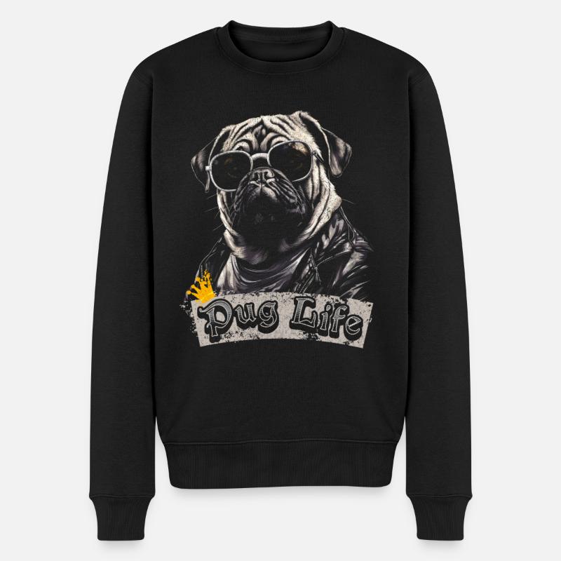 Mops-Leben - Männer Premium Bio Pullover - Schwarz