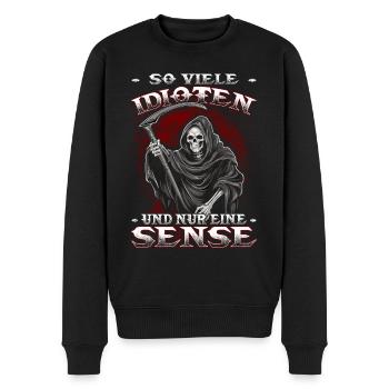 So viele Idioten und nur eine Sense - Sensenmann - Männer Premium Bio Pullover - Schwarz - Vorne - Nico (187cm)