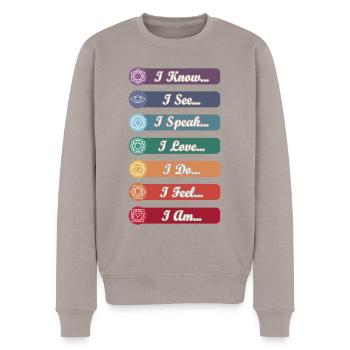 Yoga Chakra Symbole - Männer Premium Bio Pullover - Taupe - Vorne - Nico (187cm)
