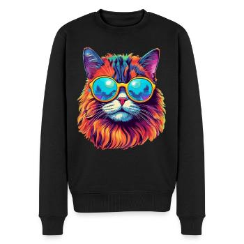 Cat Hippie 60s 70s - Men's Premium Organic Jumper - black - Front - Nico (187cm)