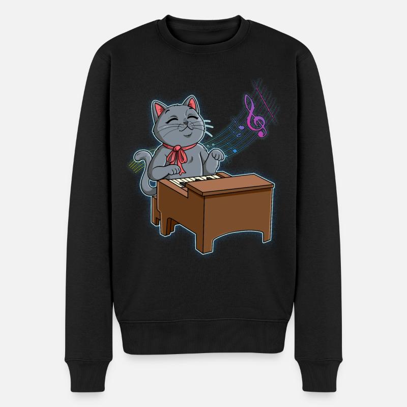 Katze Klavierspieler - Männer Premium Bio Pullover - Schwarz