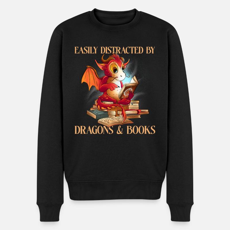 Dragons et livres - Pull Premium bio Homme - noir