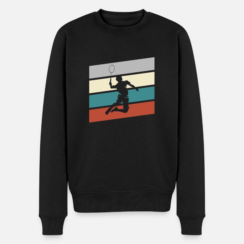 Badminton Retro - Männer Premium Bio Pullover - Schwarz