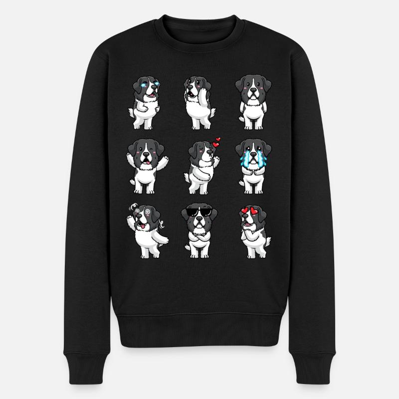 Landseer Hund Kawaii Emoticon - Männer Premium Bio Pullover - Schwarz