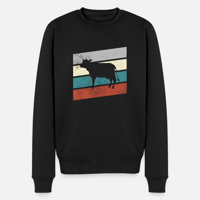 Kuh Retro - Männer Premium Bio Pullover - Schwarz