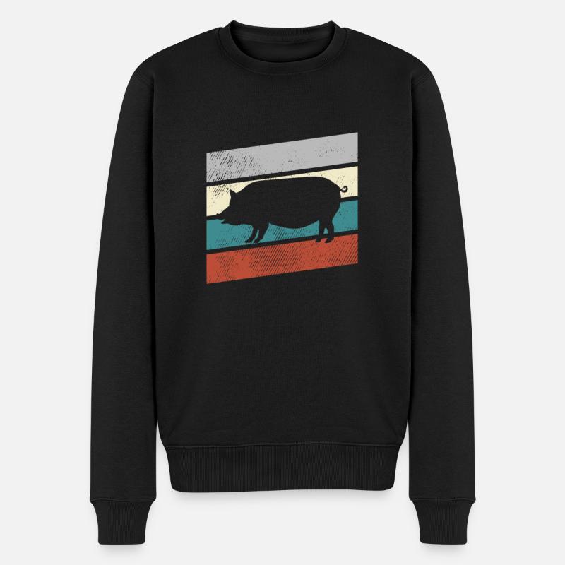 Schwein Retro - Männer Premium Bio Pullover - Schwarz
