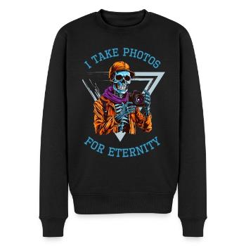 Halloween Skelett als Fotograf - Männer Premium Bio Pullover - Schwarz - Vorne - Nico (187cm)