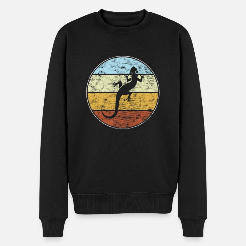 Eidechse Retro - Männer Premium Bio Pullover - Schwarz