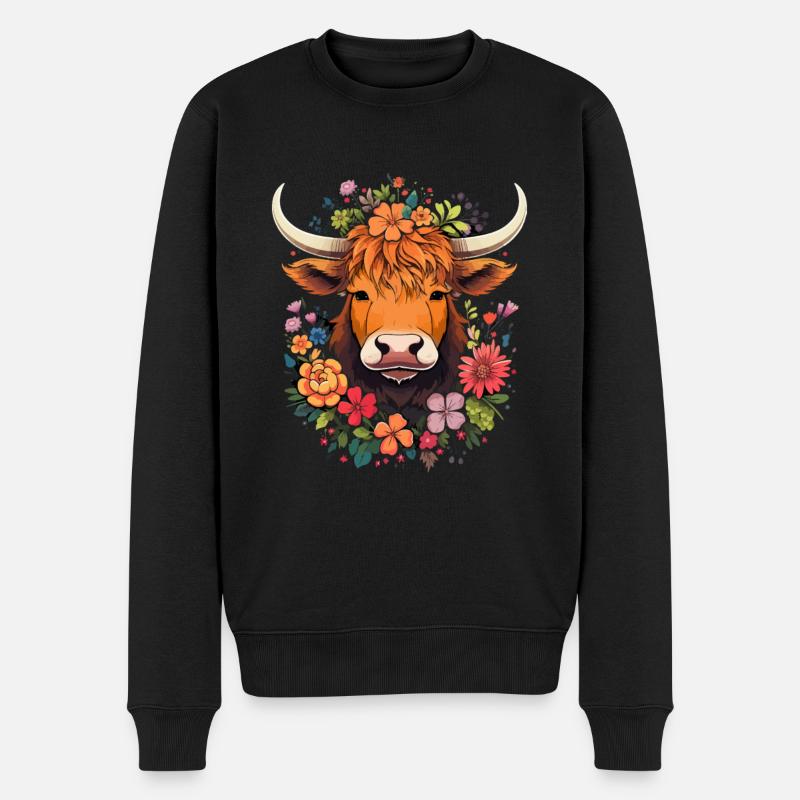 Scottish Highland Cow Cattle - Männer Premium Bio Pullover - Schwarz
