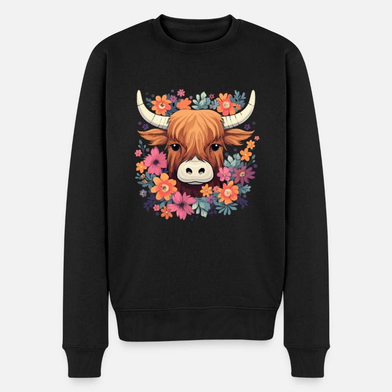 Scottish Highland Cow Cattle - Männer Premium Bio Pullover - Schwarz