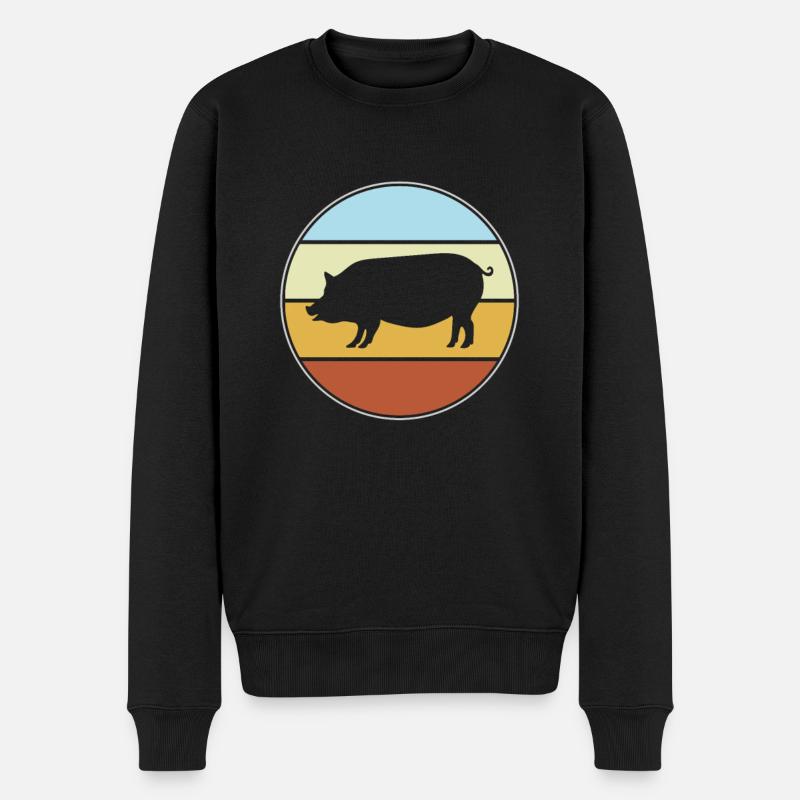 Schwein Retro - Männer Premium Bio Pullover - Schwarz