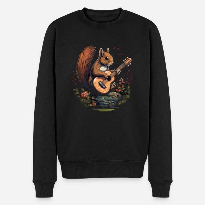 Squirrel playing a guitar - Männer Premium Bio Pullover - Schwarz