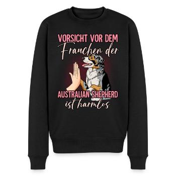 Vorsicht vor dem Frauchen Australian Shepherd - Männer Premium Bio Pullover - Schwarz - Vorne - Nico (187cm)