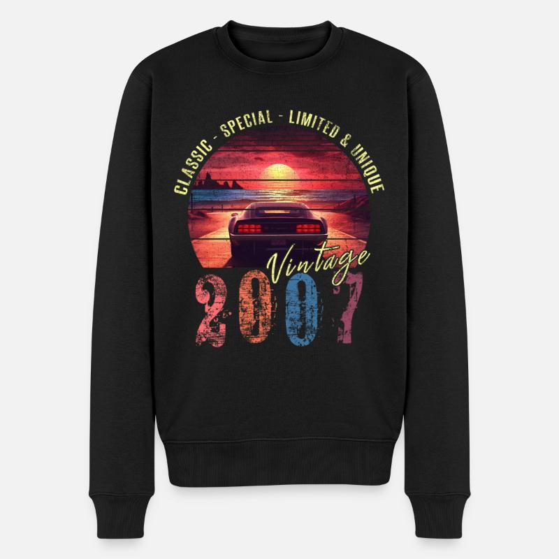 Vintage 2007 Geburtstag Synthwave Geburtsjahr 2007 - Männer Premium Bio Pullover - Schwarz