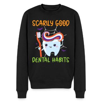Frighteningly good dental habits. - Men's Premium Organic Jumper - black - Front - Nico (187cm)
