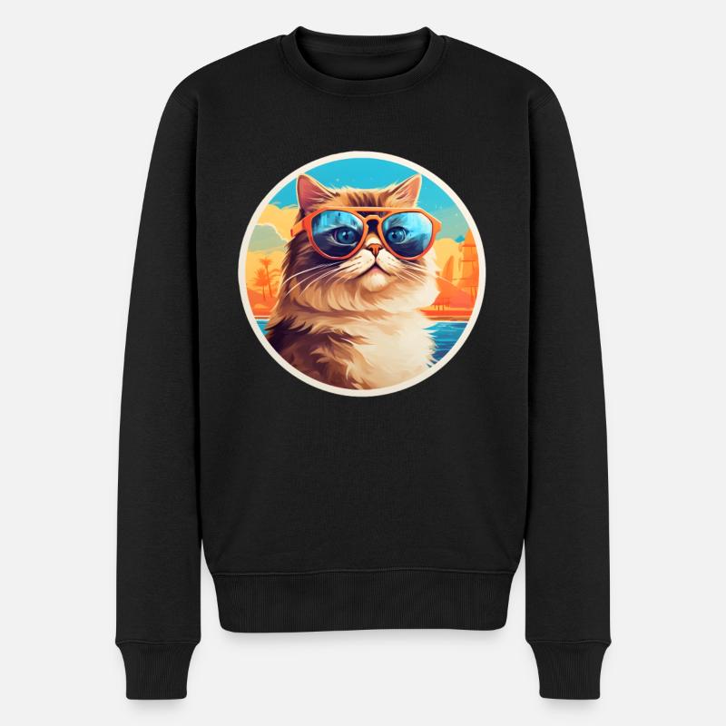 Katze mit Sonnenbrille - Männer Premium Bio Pullover - Schwarz