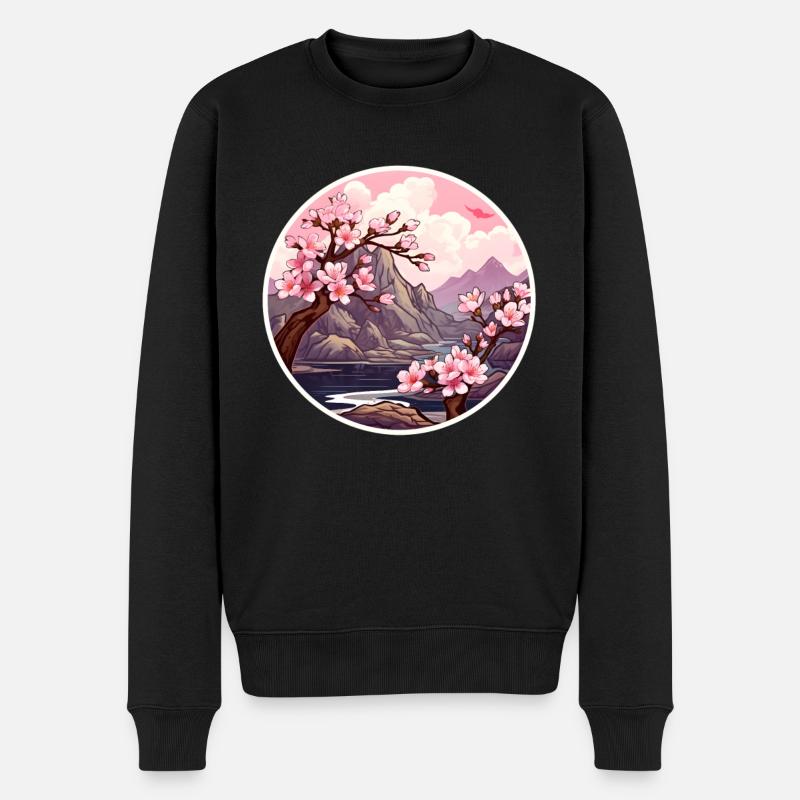 Kirschblütenbaum - Männer Premium Bio Pullover - Schwarz