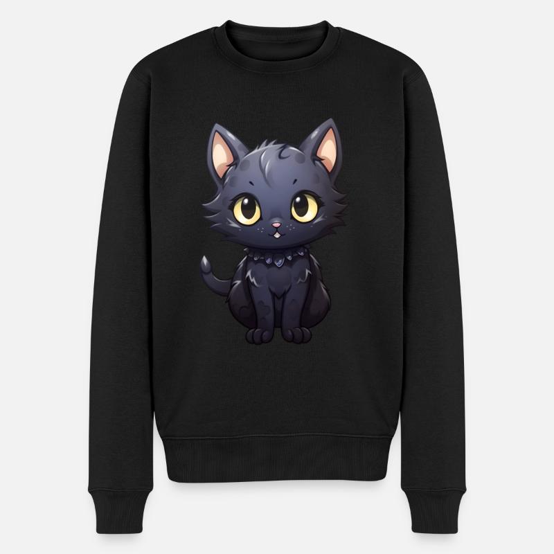 Kawaii Schwarze Katze - Männer Premium Bio Pullover - Schwarz