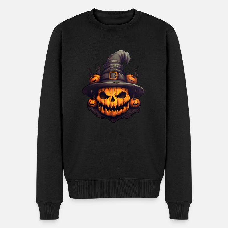Kürbis Hexe Halloween - Männer Premium Bio Pullover - Schwarz