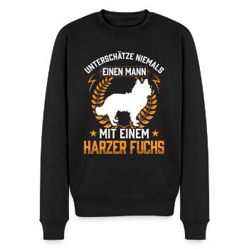 Mann mit Harzer Fuchs Altdeutscher Hütehund - Männer Premium Bio Pullover - Schwarz - Vorne - Nico (187cm)