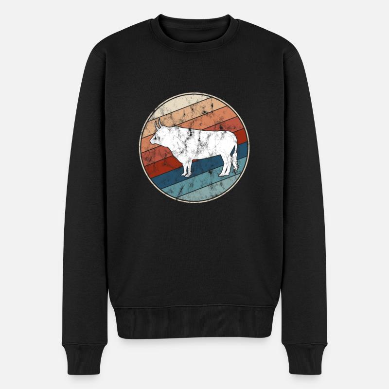 Kuh Retro - Männer Premium Bio Pullover - Schwarz