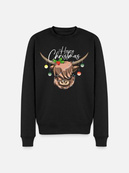 Hairy Christmas Highland Cow - Men's Premium Organic Jumper - black