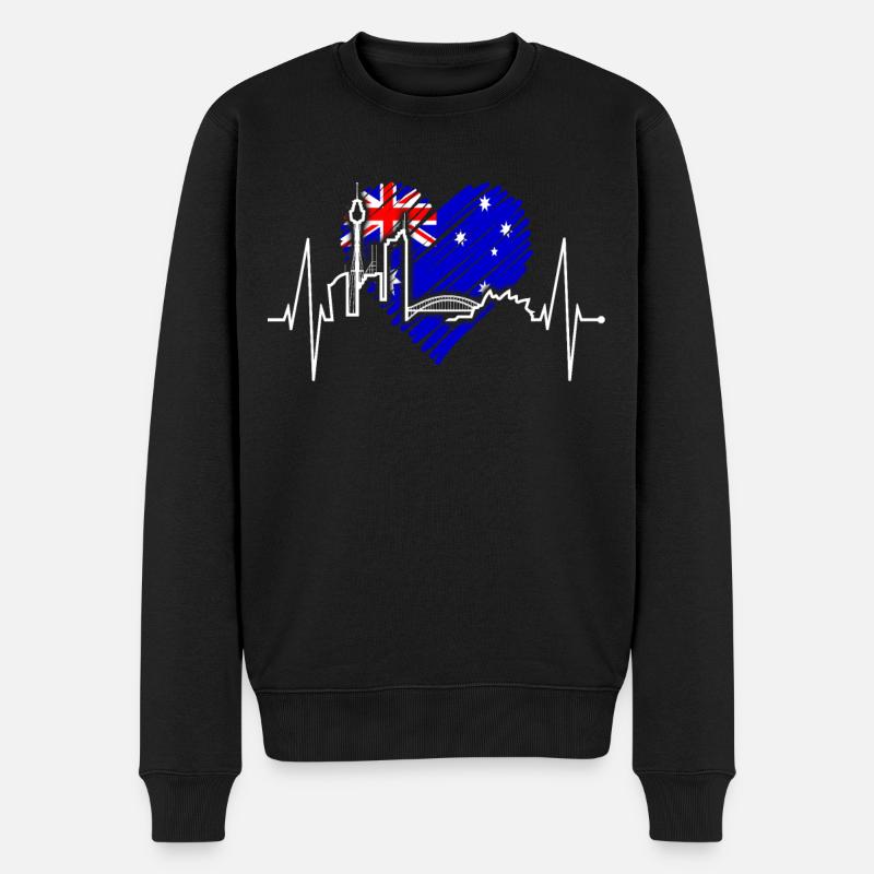 Sydney Skyline Herzschlag Australien Flagge Herz - Männer Premium Bio Pullover - Schwarz