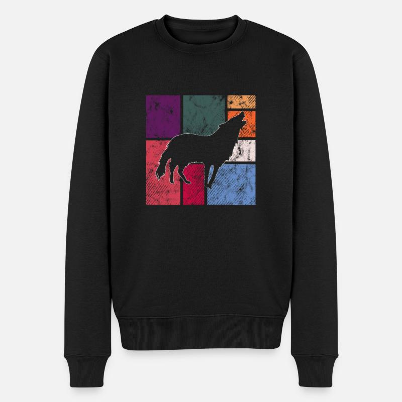 Wolf - Männer Premium Bio Pullover - Schwarz